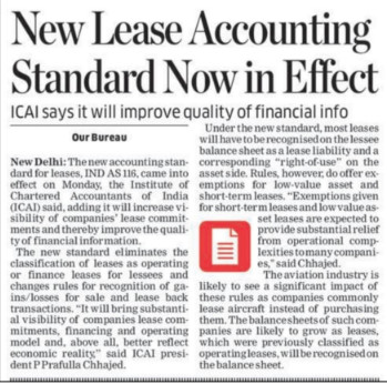 ICAI - New Lease Accounting Standard Now in Effect